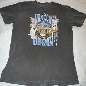 Vintage Style "Dráccir‎ Carpe Diem" Graphic T-Shirt Washed Black Fits XL